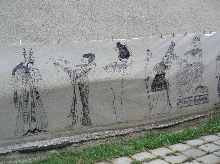Přehoz s egyptskými motivy - první detail